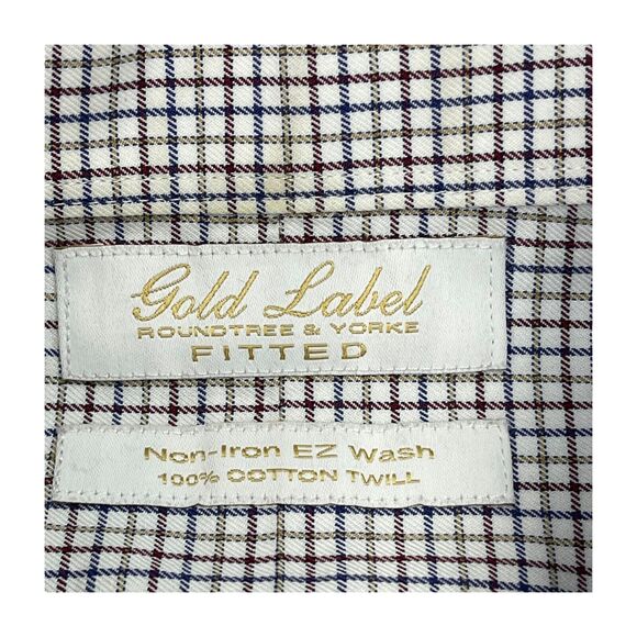 Gold Label Roundtree & Yorke Dress Shirt Men's 16 Multi Check Cotton Button-Down - Picture 4 of 8